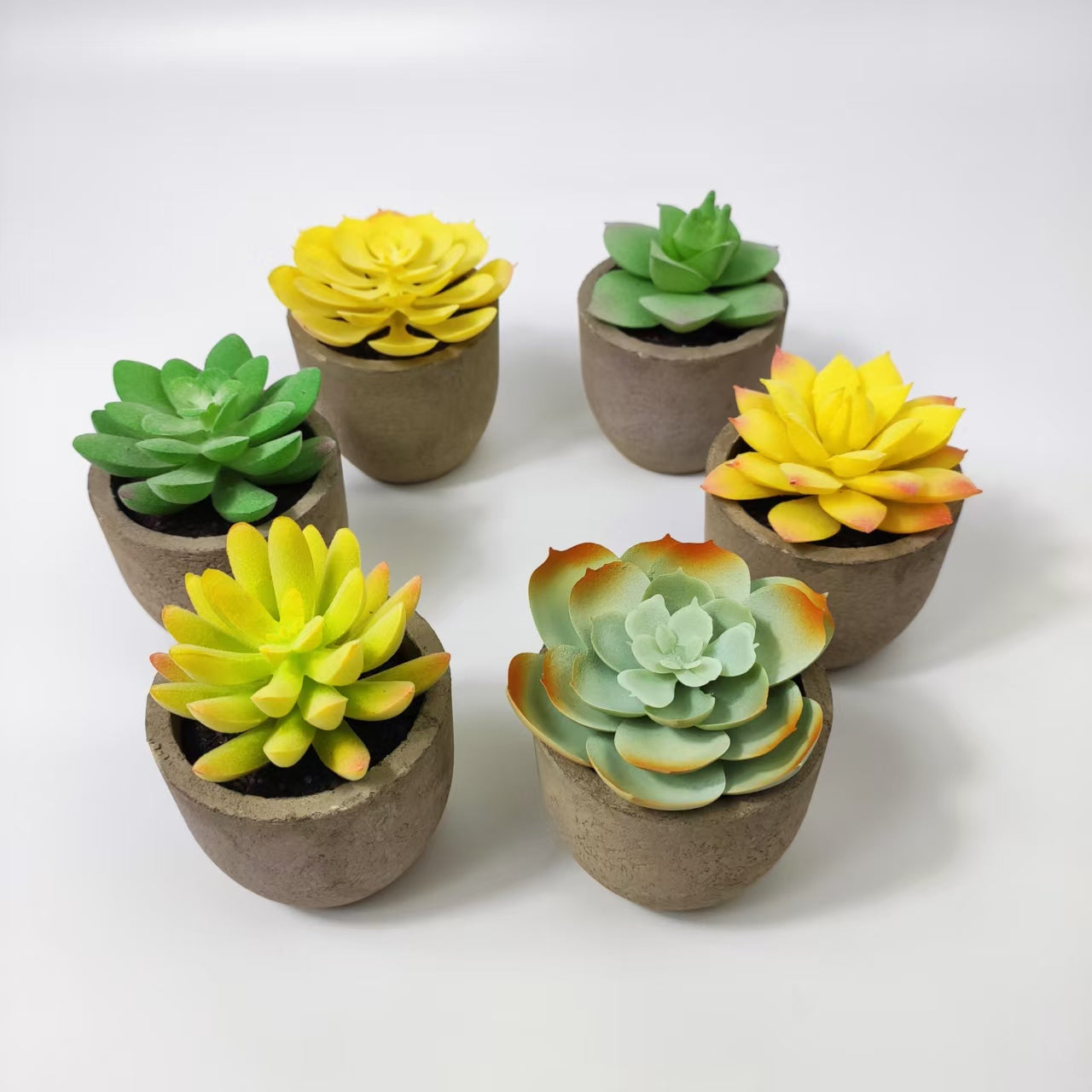 6pcs artificial Mini Succulent Potted Plants in Shatterproof Pulp Pots (6.5-8cm)