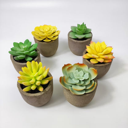 6pcs artificial Mini Succulent Potted Plants in Shatterproof Pulp Pots (6.5-8cm)