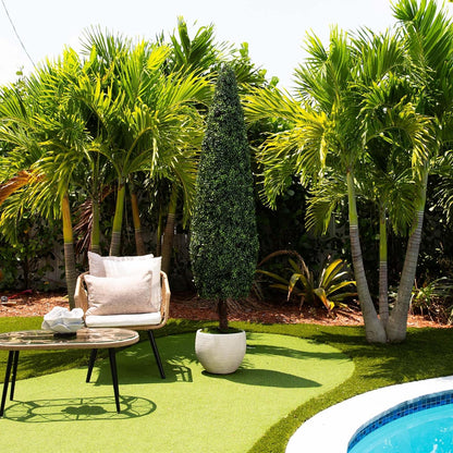 7-FT Artificial Boxwood Topiary Tree for Indoor/Outdoor Decoration, Faux Boxwood Tower Topiary Cone Shaped Plant Decorating Hedge, UV R