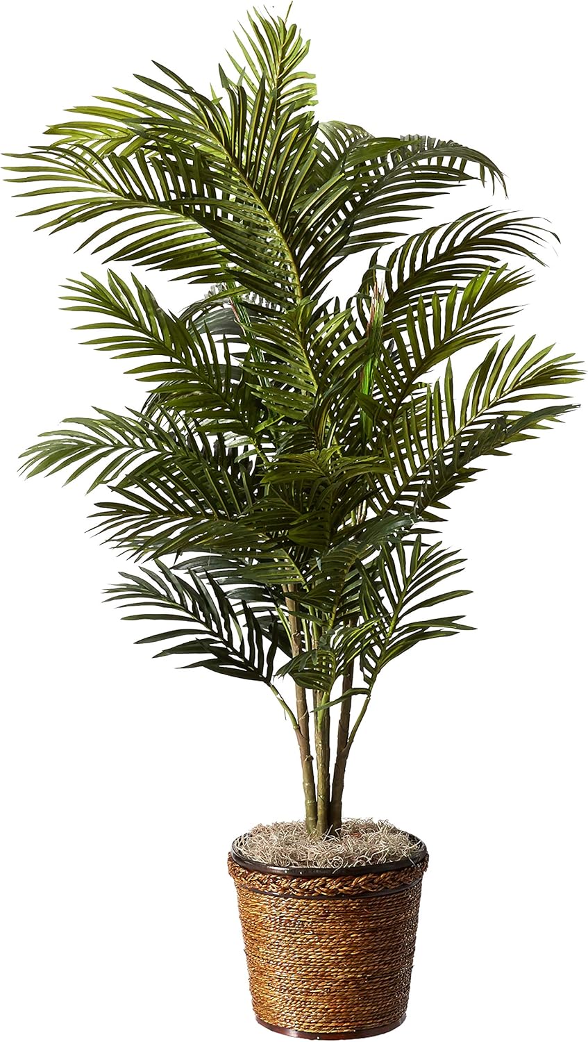 5263-0308 56in. Areca Palm Silk Tree with Basket, Green,30" x 32" x 56"