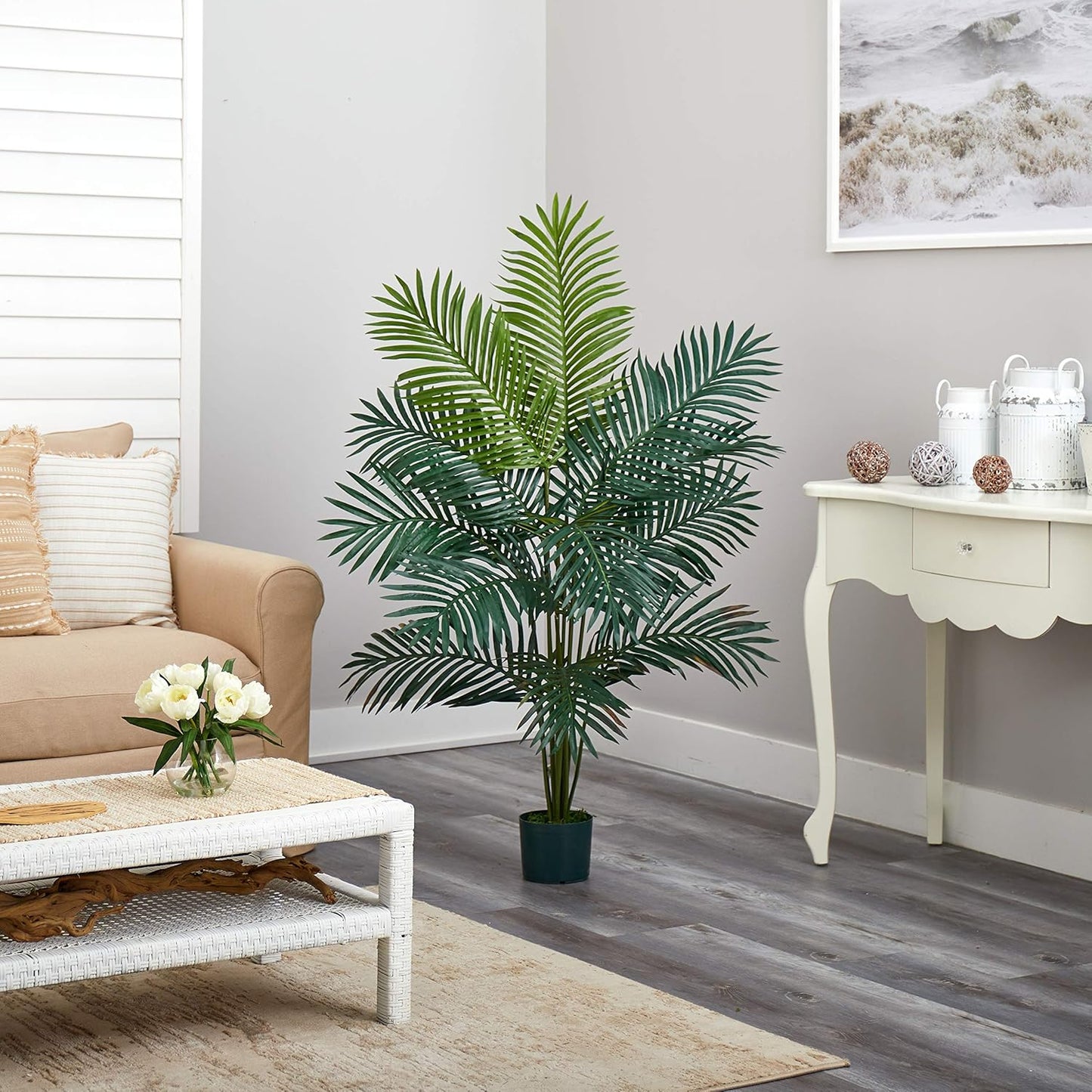 5FT Tall Artificial Paradise Palm Plant, Fake Palm Tree with 12 Trunks and Realistic Palm Leaves, Faux palm Tree for Indoor Home Décor