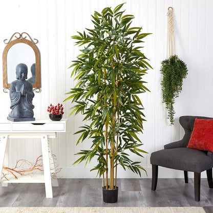 6FT Artificial Bamboo Tree for Indoor Home Décor, Fake Bamboo Floor Plant with Natural Trunks and Over 1,000 Realistic Leaves in Black