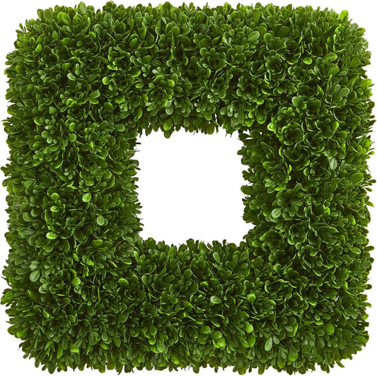17" Tea Leaf Square Wreath UV Resistant Artificial Plant, Green