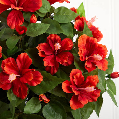 6667 Hibiscus with Vase Decorative Silk Plant, Red 30" x 9" x 7.5" No50