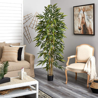 6FT Artificial Bamboo Tree for Indoor Home Décor, Fake Bamboo Floor Plant with Natural Trunks and Over 1,000 Realistic Leaves in Black