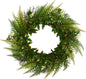 23” Assorted Fern Wreath UV Resistant (Indoor/Outdoor) Artificial Plant, Green