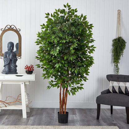 6.5FT Artificial Deluxe Ficus Tree for Indoor Home Décor, Large Fake Plant with Black Nursery Planter, Faux Ficus Tree