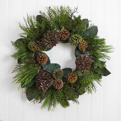 4198 28" Pine Cone & Pine Artificial Wreath Green