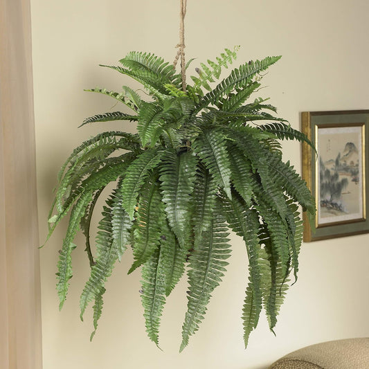 Nearly Natural 6774 22in. Large Boston Fern Hanging Basket,Green