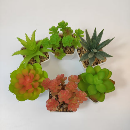 6 Pcs Artificial Succulent Plants in Plastic Pots, Mini Fake Succulents (5-8cm), Decorative Faux Succulent Arrangements for Home Office Desk Decor