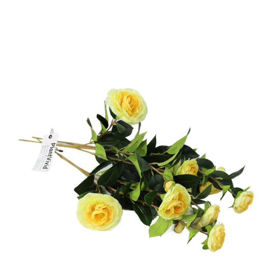 3 Pcs 60cm Faux leaf gradient yellow artificial camellia bouquets wedding decor