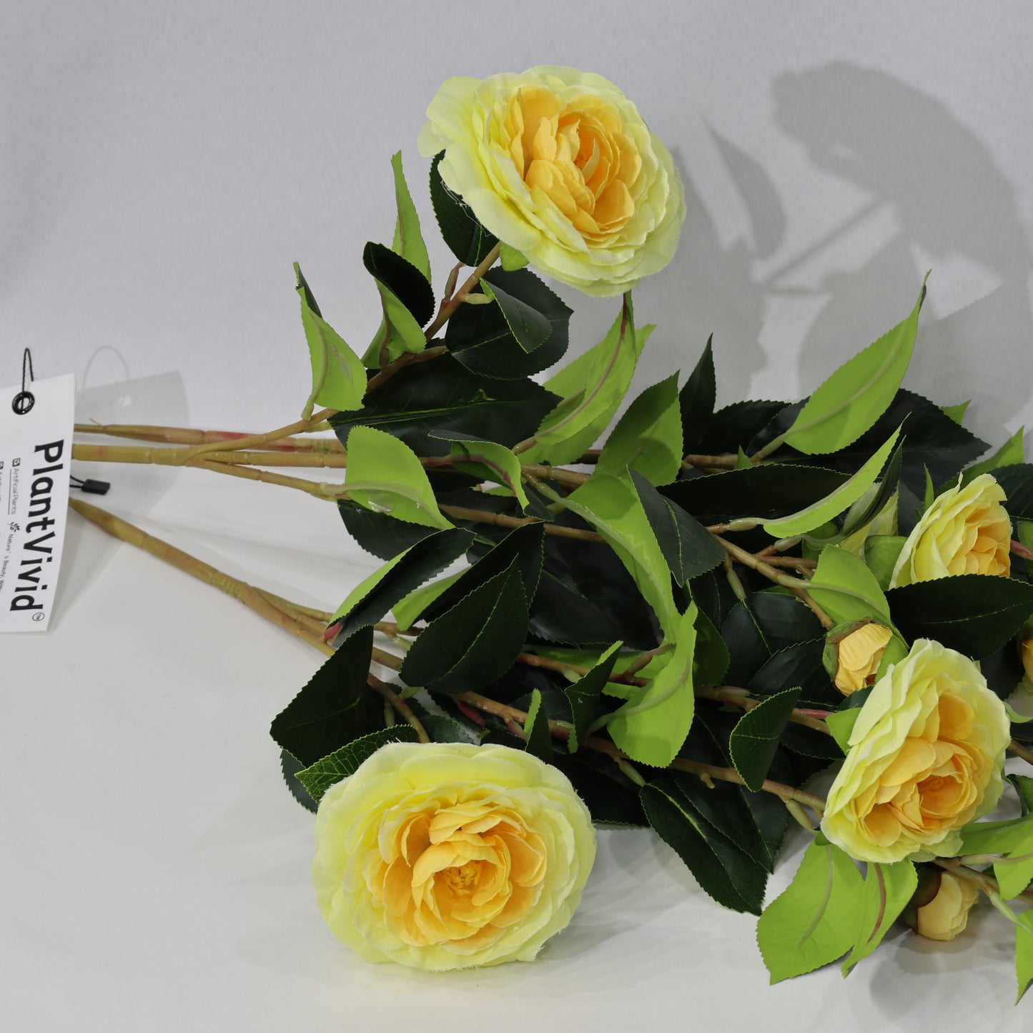 3 Pcs 60cm Faux leaf gradient yellow artificial camellia bouquets wedding decor