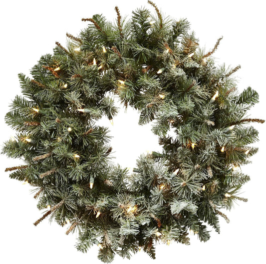 30in. Lighted Frosted Artificial Pine Wreath