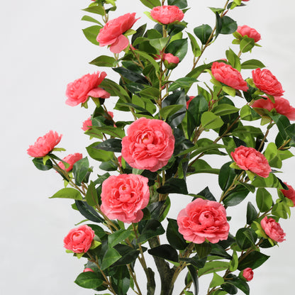 150cm Artificial Camellia Tree Red Blooms Non-Detachable Faux Plant