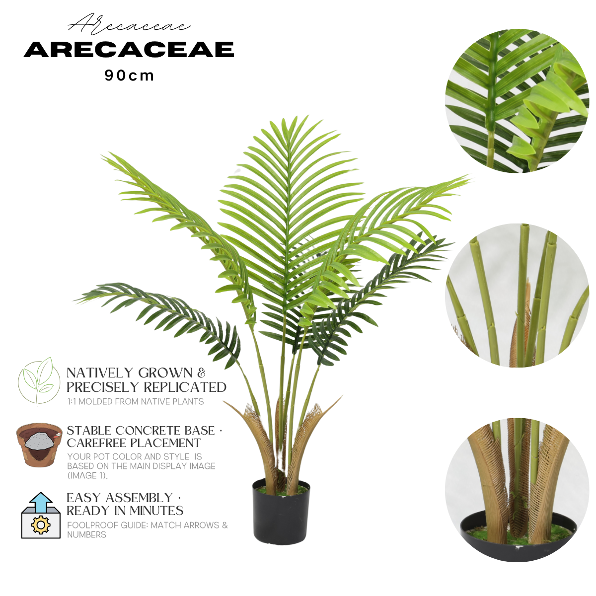 Palma Artificiale 90cm, Pianta Finta Tropicale Verde in Vaso con Foglie in Plastica per Decorazione Casa Natale
