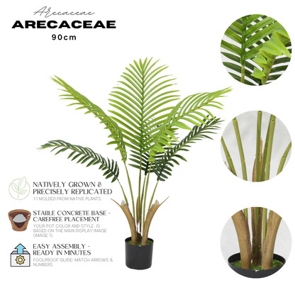 Palma Artificiale 90cm, Pianta Finta Tropicale Verde in Vaso con Foglie in Plastica per Decorazione Casa Natale