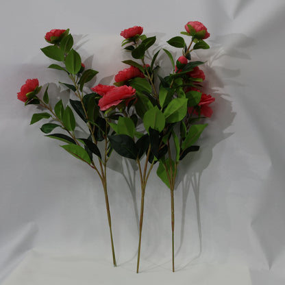 3Pcs Lush 60CM Red Artificial Camellia Bouquet Faux lifelike Flower