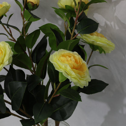 3 Pcs 60cm Faux leaf gradient yellow artificial camellia bouquets wedding decor