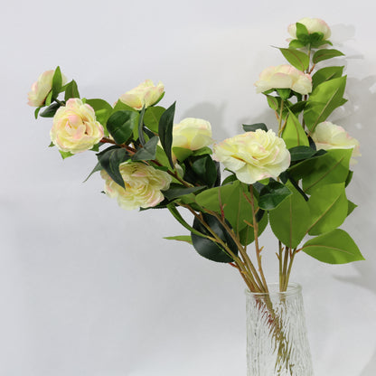 3 Pcs 60cm Dense leaf Gradient Yellow pink Artificial Camellia Bouquet