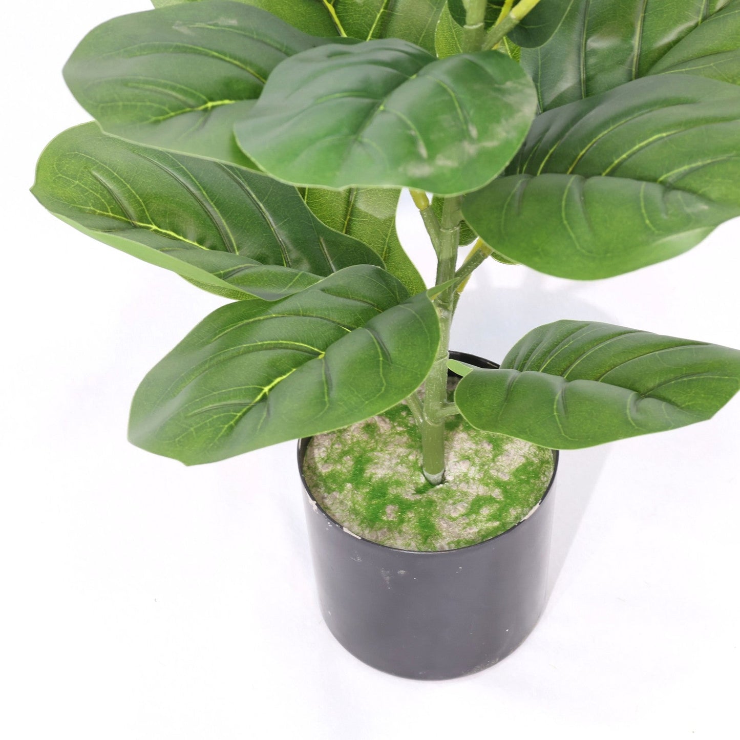 Ficus Lyrata Mini Artificiale 55cm con 16 Grandi Foglie Verdi Scuro, Pianta Finta in Vaso per Decorazione Tavolo Natale