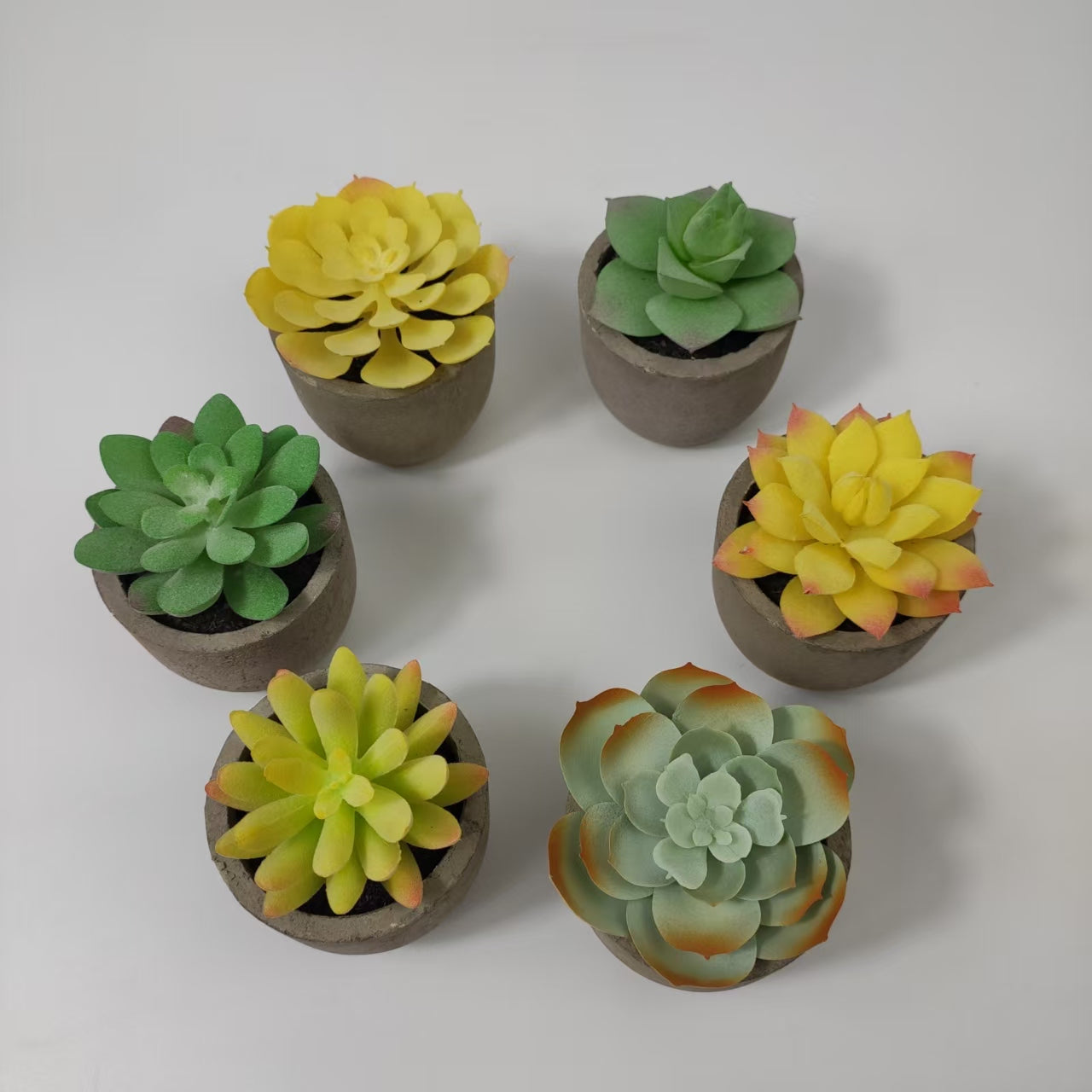 6pcs artificial Mini Succulent Potted Plants in Shatterproof Pulp Pots (6.5-8cm)