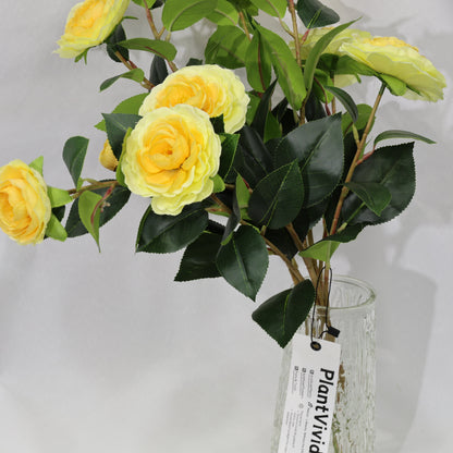 3 Pcs 60cm Faux leaf gradient yellow artificial camellia bouquets wedding decor