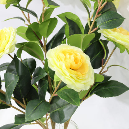 3 Pcs 60cm Faux leaf gradient yellow artificial camellia bouquets wedding decor