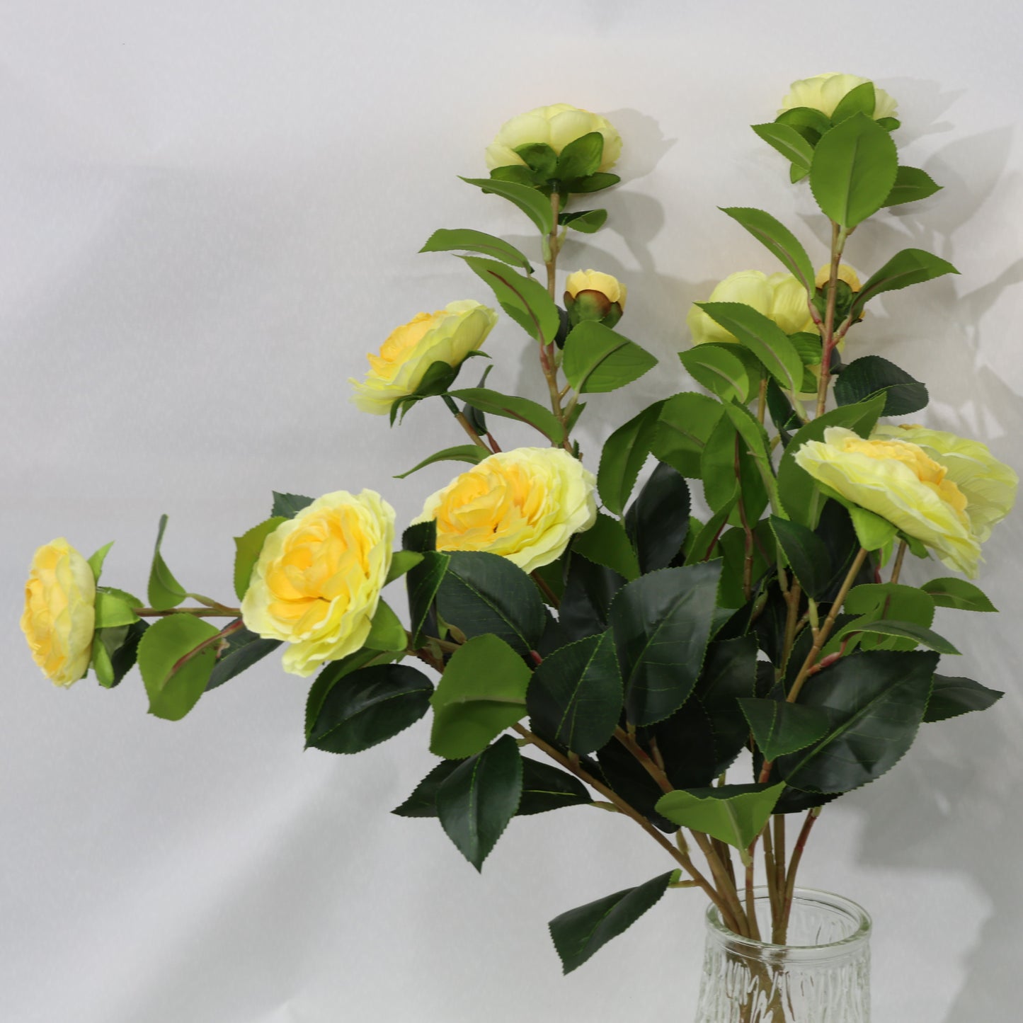 3 Pcs 60cm Faux leaf gradient yellow artificial camellia bouquets wedding decor