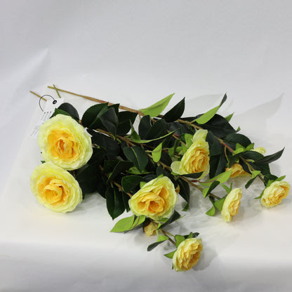 3 Pcs 60cm Faux leaf gradient yellow artificial camellia bouquets wedding decor