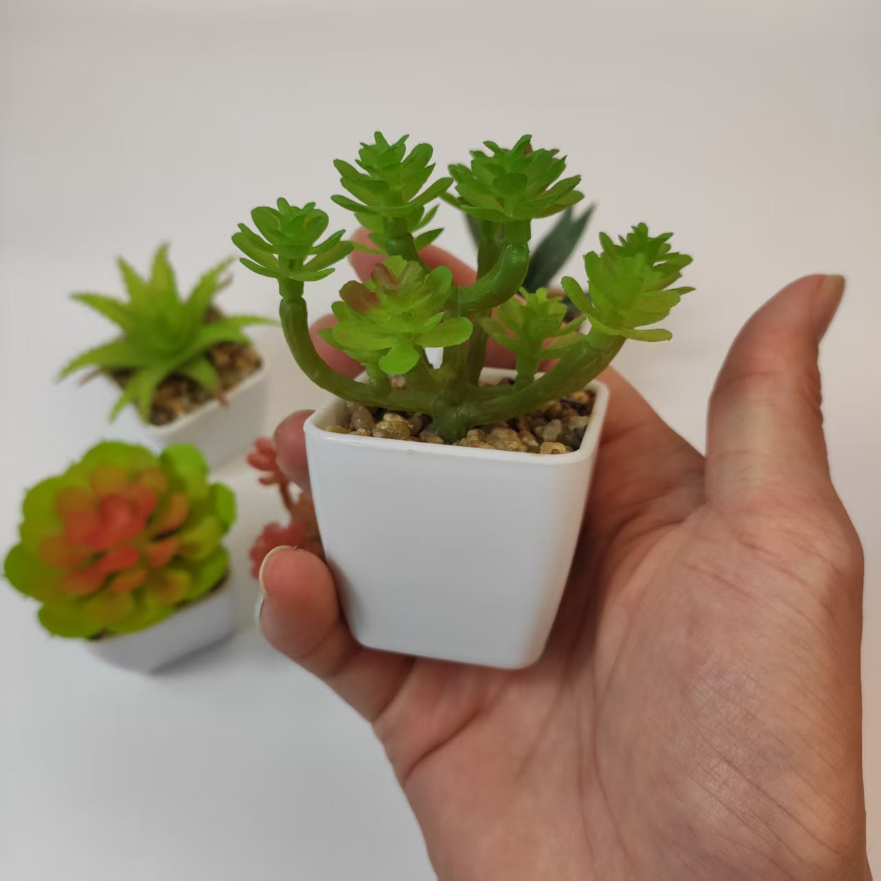 6 Pcs Artificial Succulent Plants in Plastic Pots, Mini Fake Succulents (5-8cm), Decorative Faux Succulent Arrangements for Home Office Desk Decor
