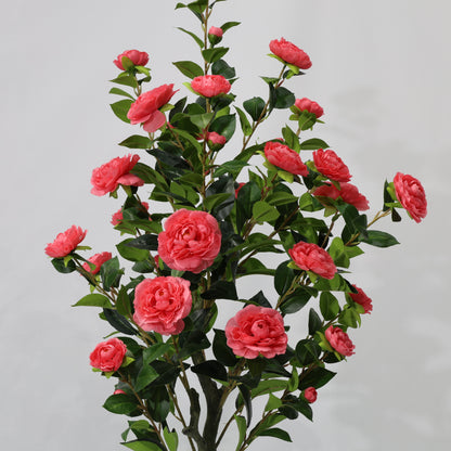 150cm Artificial Camellia Tree Red Blooms Non-Detachable Faux Plant