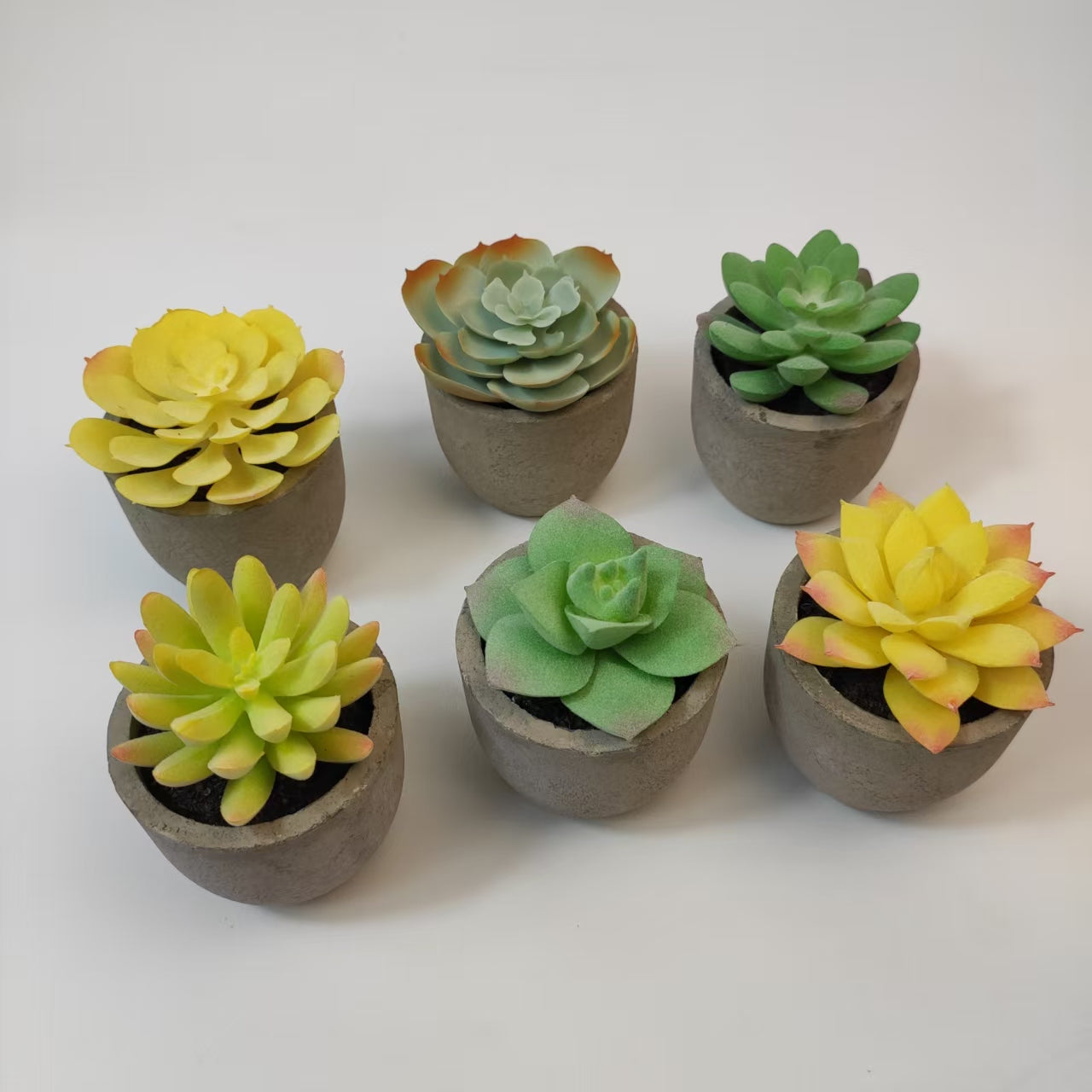 6pcs artificial Mini Succulent Potted Plants in Shatterproof Pulp Pots (6.5-8cm)