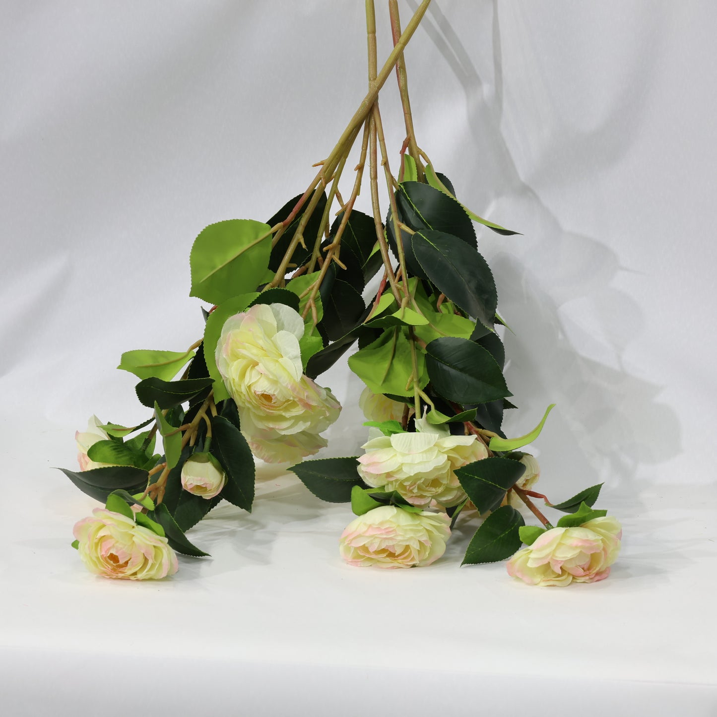 3 Pcs 60cm Dense leaf Gradient Yellow pink Artificial Camellia Bouquet