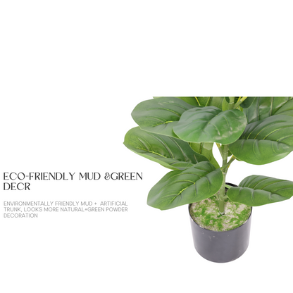 Ficus Lyrata Mini Artificiale 55cm con 16 Grandi Foglie Verdi Scuro, Pianta Finta in Vaso per Decorazione Tavolo Natale