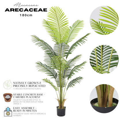 Τεχνητός φοίνικας Areca 180cm με 15 πράσινα φύλλα, ψεύτικο δέντρο  τον κήπο του